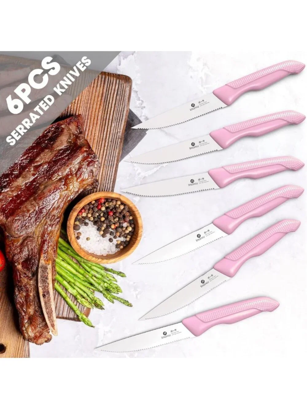 14-Piece Pink Kitchen Knife Set with Block & Built-in Sharpener, Ergonomic